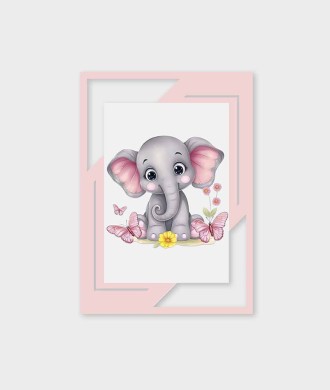 Quadro Newborn Menina: Baby a Girafinha e o Elefantinho