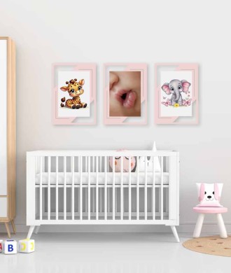 Quadro Newborn Menina: Baby a Girafinha e o Elefantinho