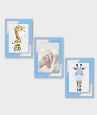 Quadro Newborn Menino: Baby e as Girafinhas