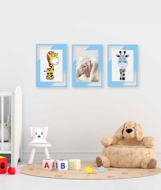 Quadro Newborn Menino: Baby e as Girafinhas